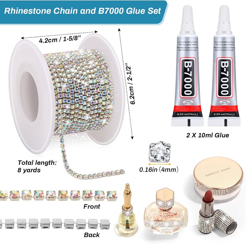 LifeisLuck B7000 Glue Crystal Rhinestone Close Chain Trim, 8 Yards 2MM Silver with AB Beads Rhinestone Strips Chain Trim for DIY Sewing Clothes Shoes Hat Beaded Wedding Jewelry Decoration - Image 3